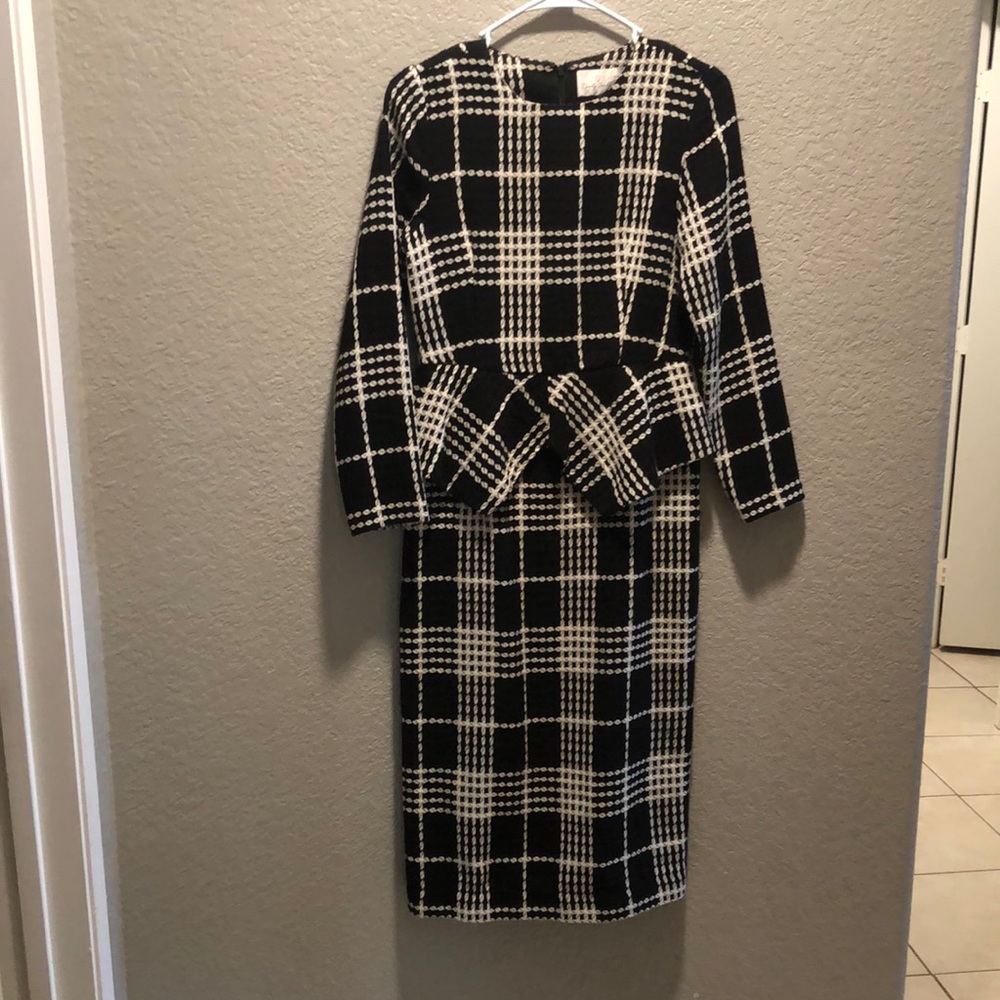 Dainty Jewells Elegant Checkered Long Sleeve Dress